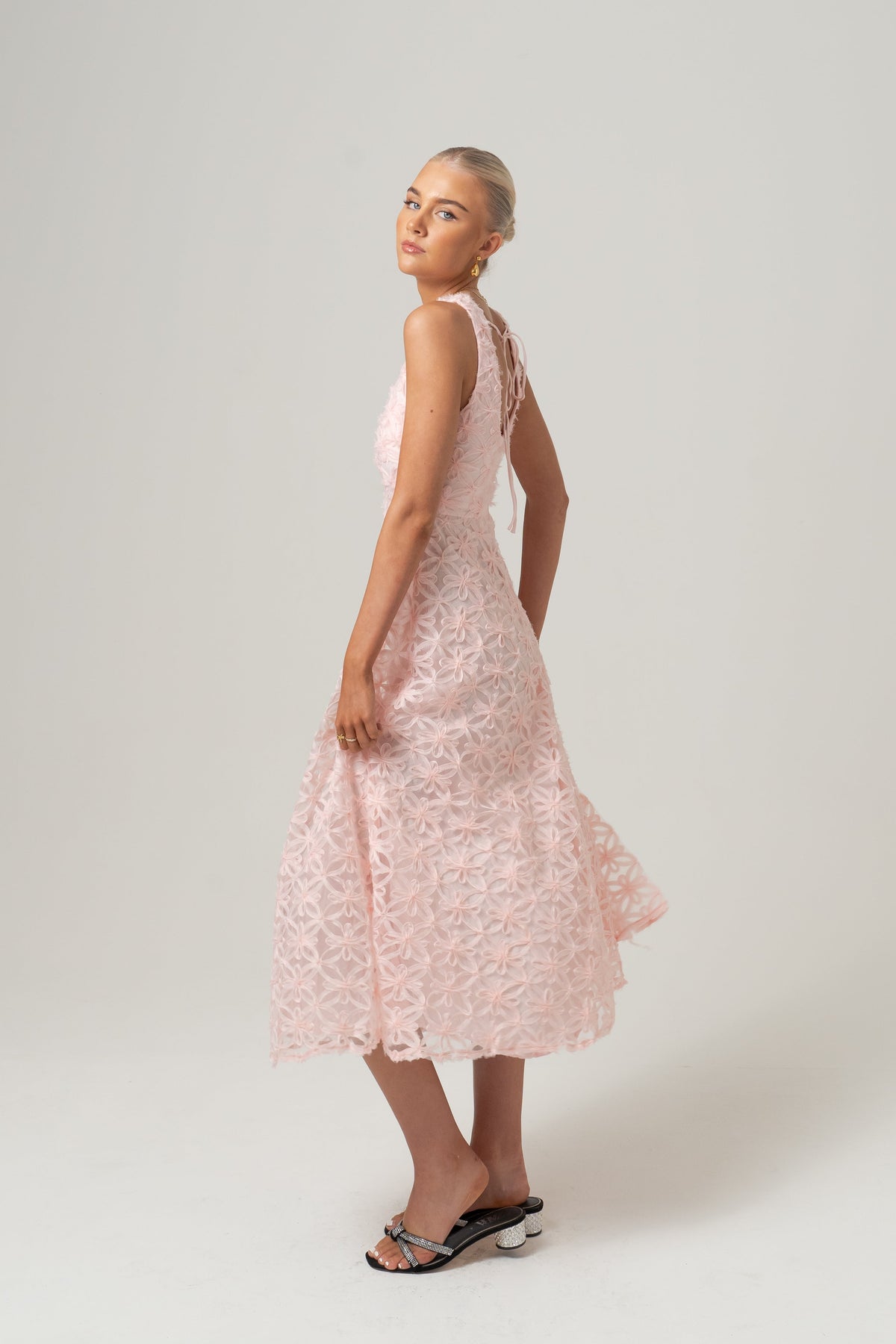 Angelina Soft Pink Midi Dress with Back Tie