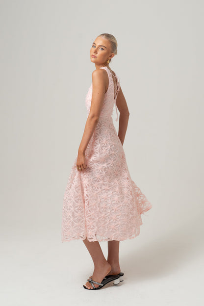 Angelina Soft Pink Midi Dress with Back Tie