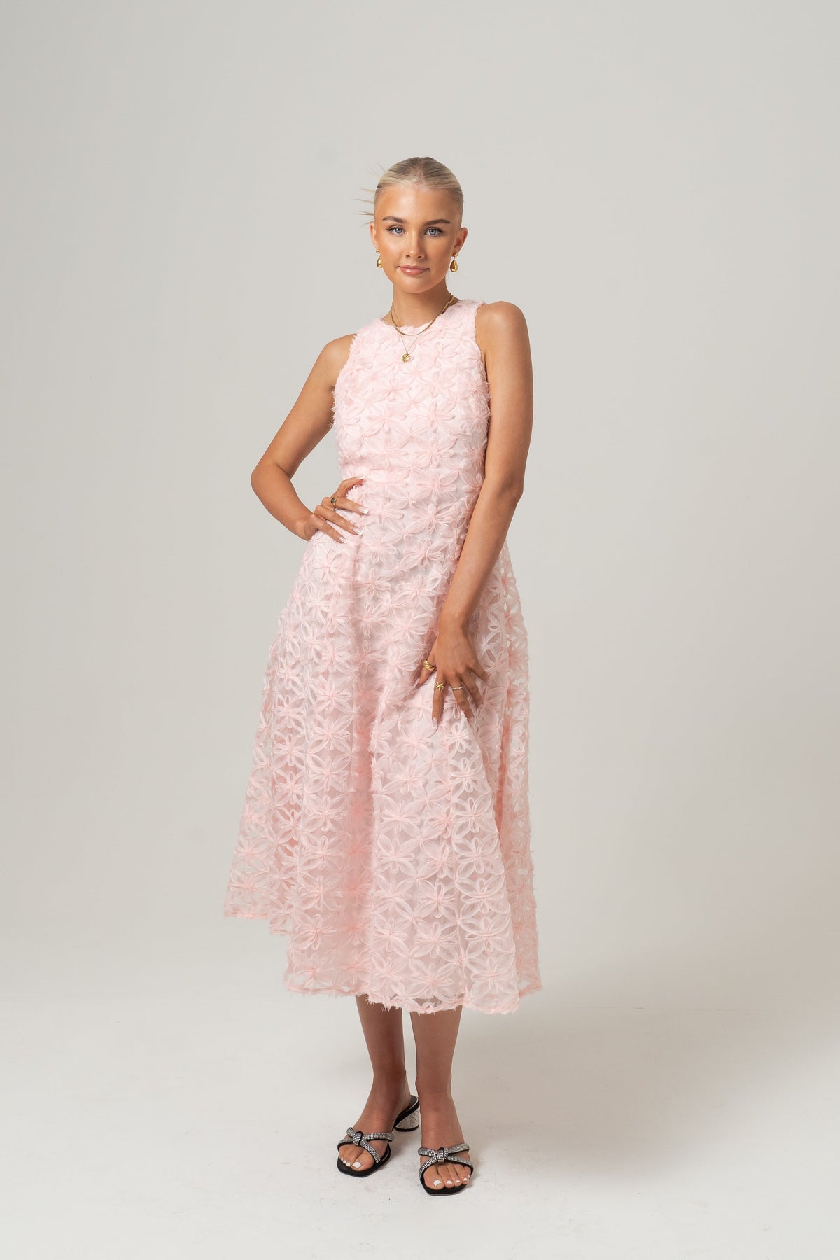 Angelina Soft Pink Midi Dress with Back Tie