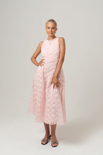 Angelina Soft Pink Midi Dress with Back Tie