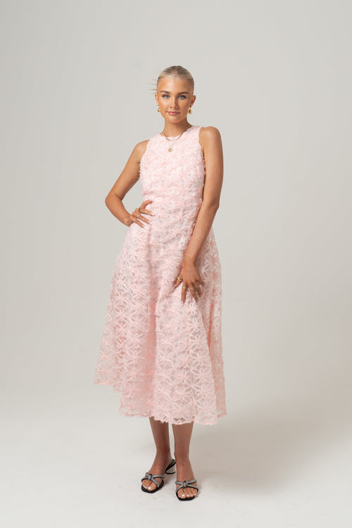 Angelina Soft Pink Midi Dress with Back Tie