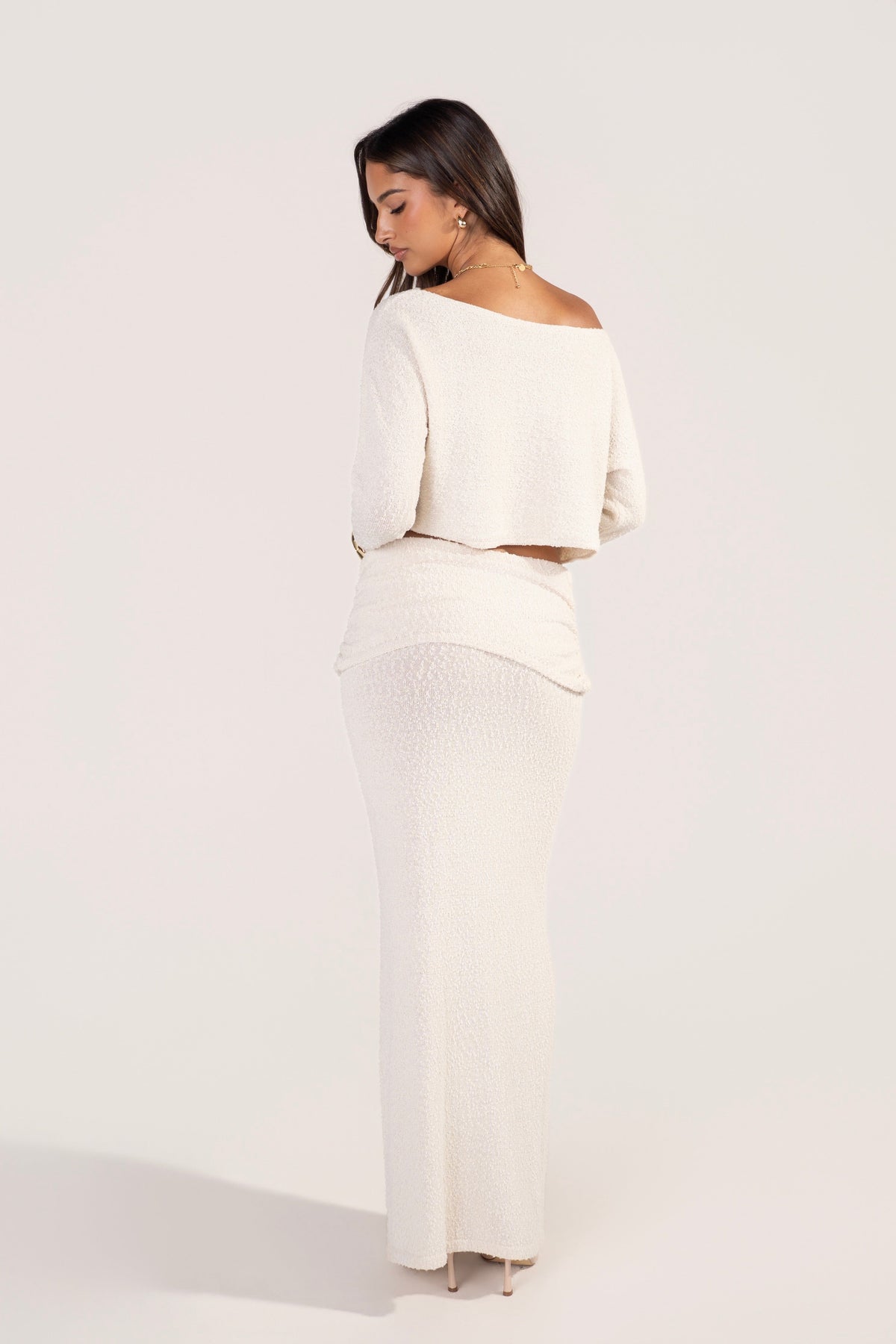 Eira Cream Knit Drop Shoulder Top & Maxi Skirt Set
