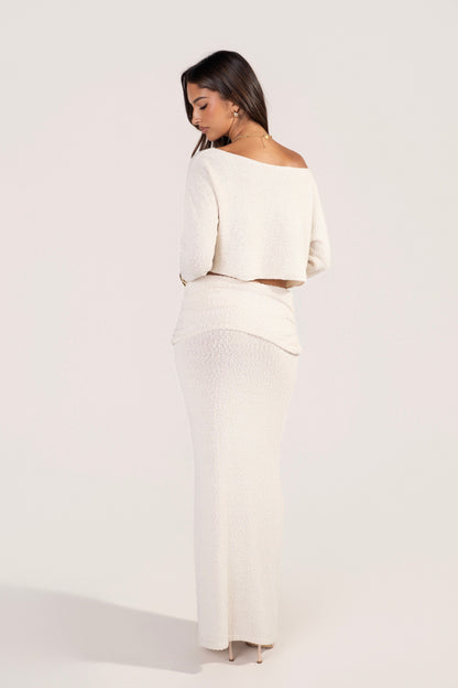 Eira Cream Knit Drop Shoulder Top & Maxi Skirt Set
