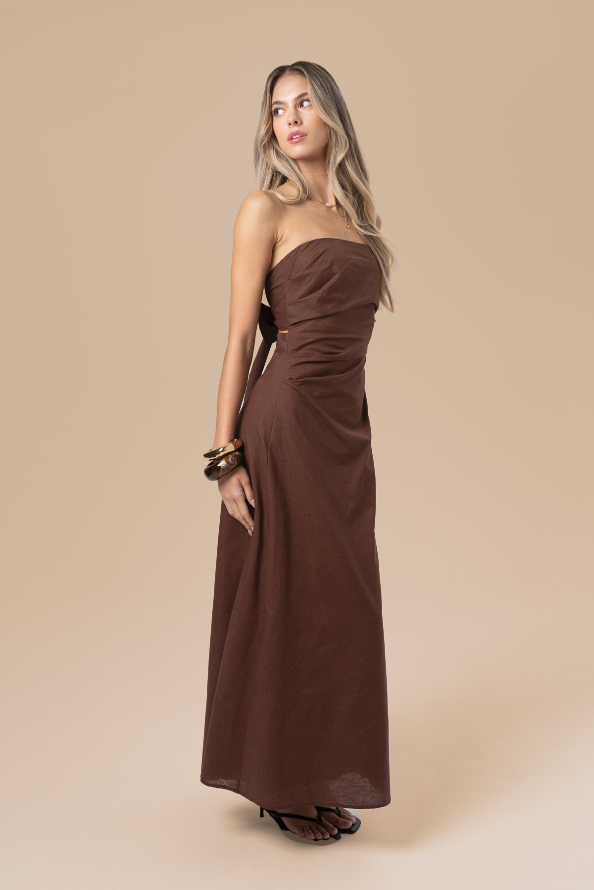 Emma Strapless Chocolate Maxi Dress