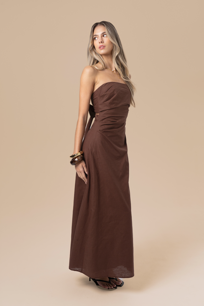 Emma Strapless Chocolate Maxi Dress