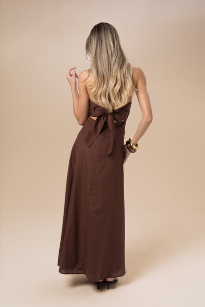 Emma Strapless Chocolate Maxi Dress