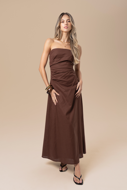 Emma Strapless Chocolate Maxi Dress