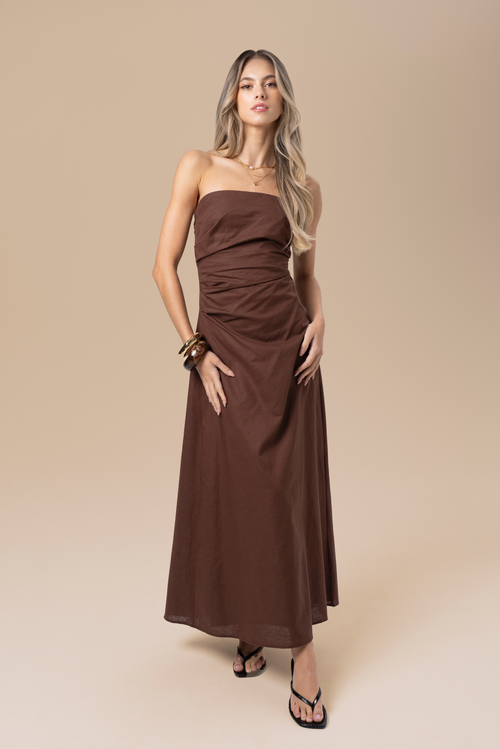Emma Strapless Chocolate Maxi Dress