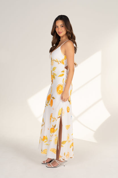 Anita Lemon Print Midi Dress