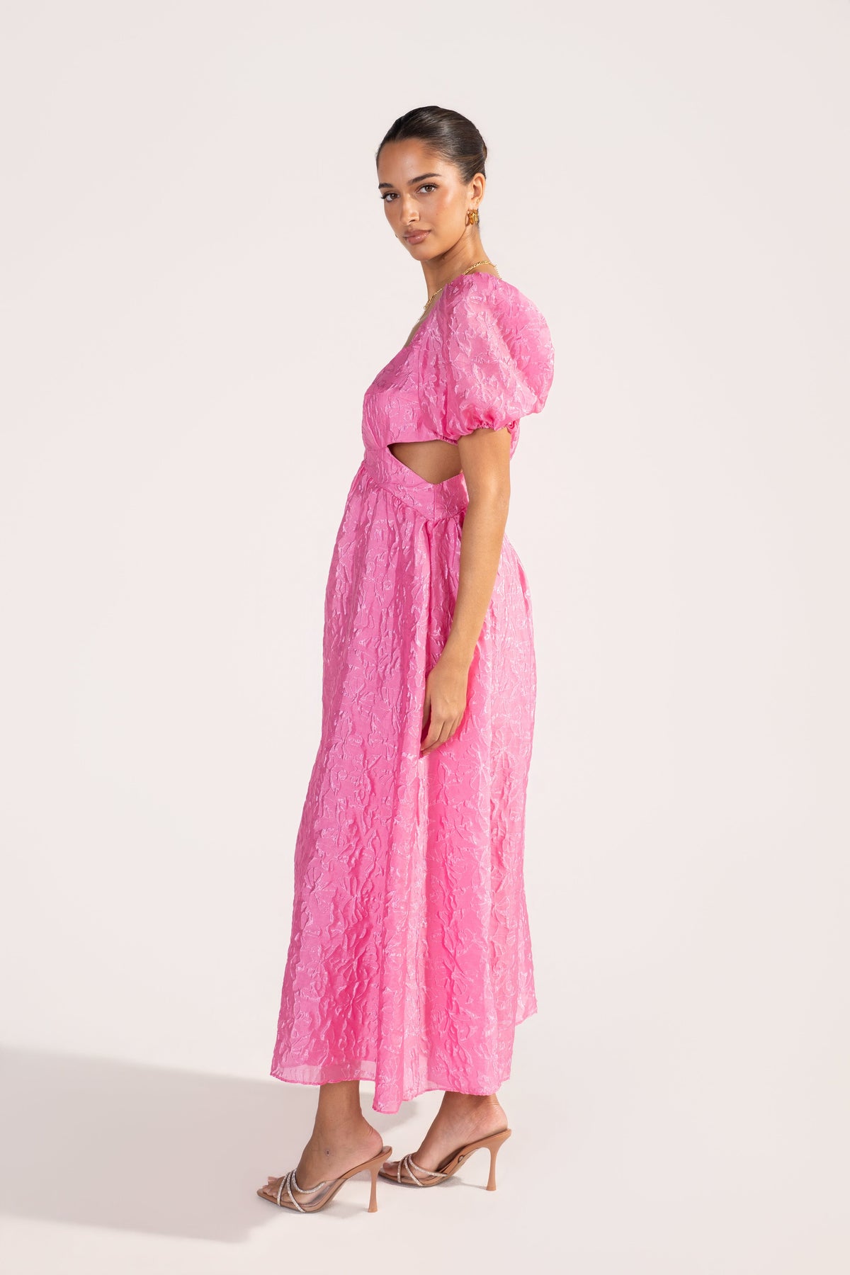 Fenella Pink Butterfly Print Puff Sleeve Maxi Dress