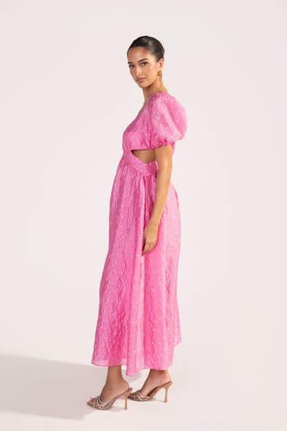 Fenella Pink Butterfly Print Puff Sleeve Maxi Dress