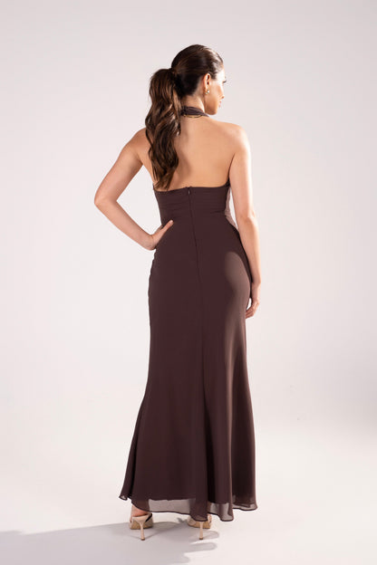 Givelle Maxi V-Neck Halter Dress