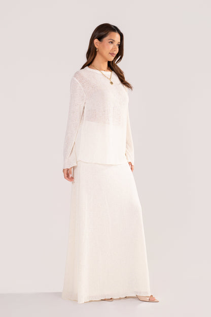 Harper Long Sleeve Cream Crochet Top & Skirt Set
