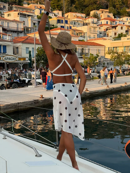 Jordan White Polka Dot Sheer Midi Skirt