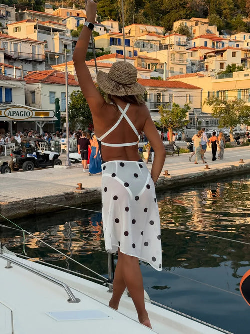 Jordan White Polka Dot Sheer Midi Skirt