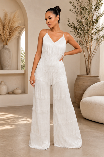 Ivory Starlight Fringe Jumpsuit