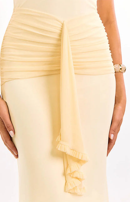 Isaiah Cream Strapless Mesh Maxi Dress