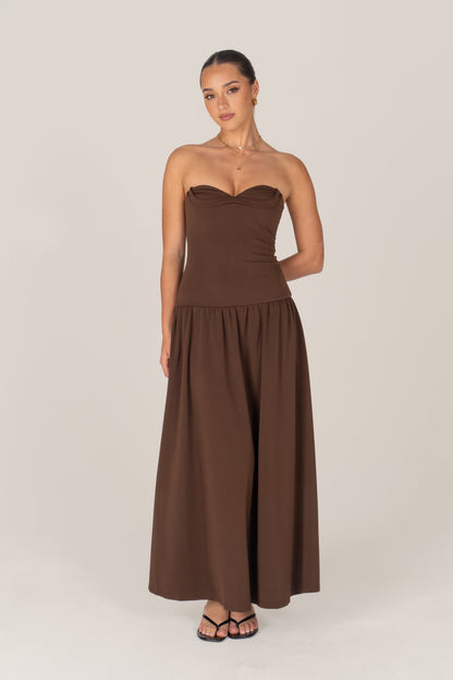 Jocelyn Strapless Chocolate Maxi Dress