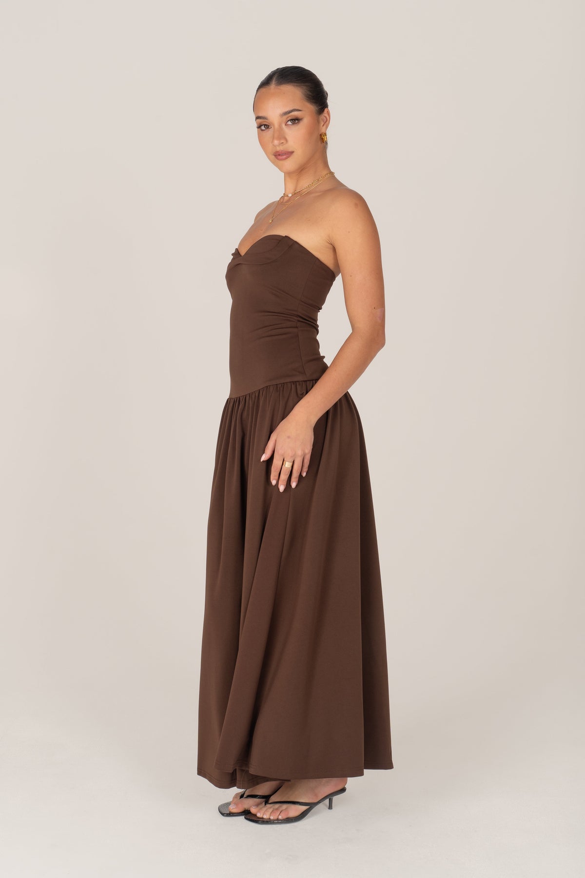Jocelyn Strapless Chocolate Maxi Dress