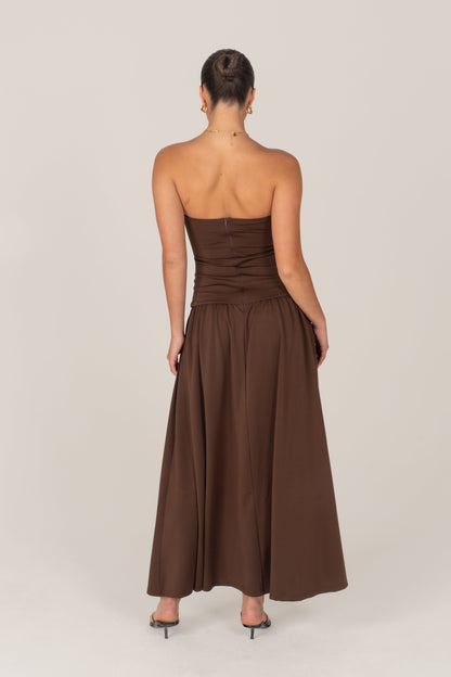 Jocelyn Strapless Chocolate Maxi Dress