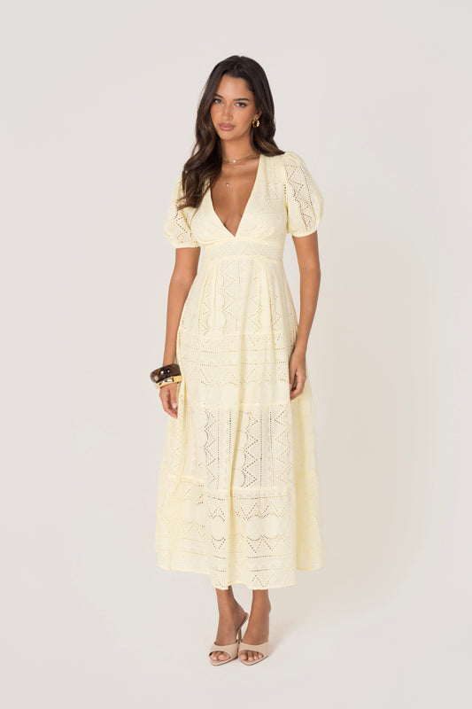 Jude Yellow Puff Sleeve Maxi Dress
