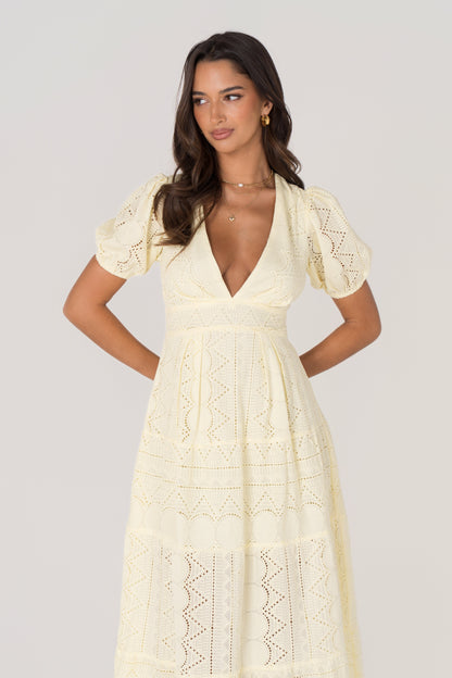 Jude Yellow Puff Sleeve Maxi Dress