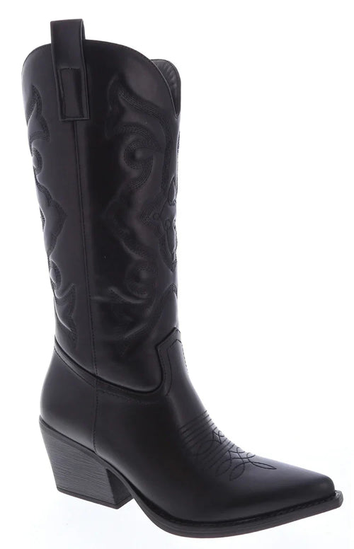 Kelly Black PU Cowboy Boots
