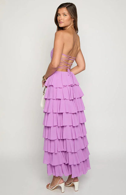Kim Magenta Strapless Ruffle Prom Dress