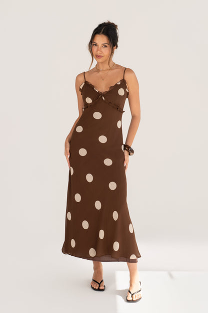 Kirelle Chocolate Polka Dot Midi Dress