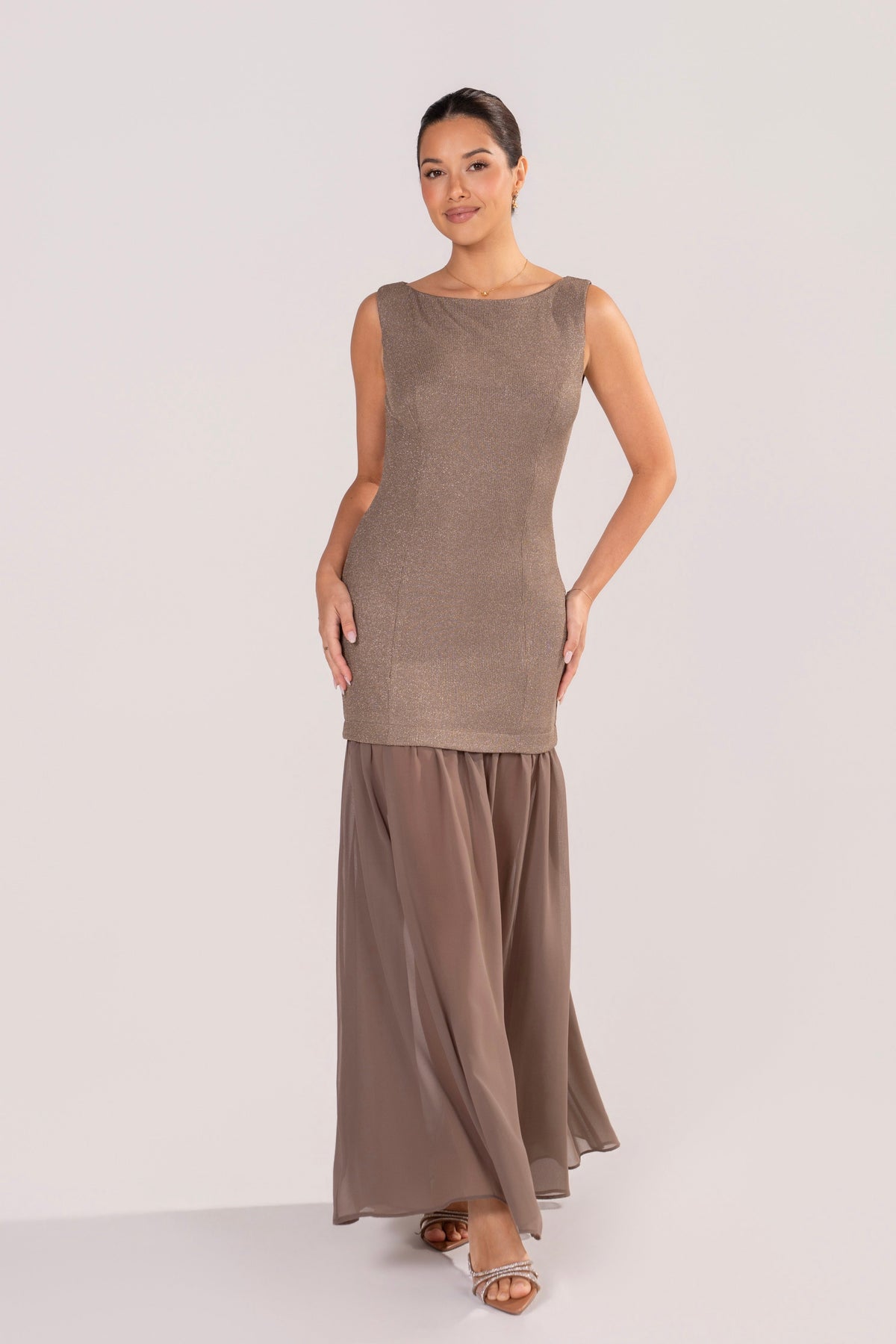 Londyn Metallic Drop-Waist Maxi Dress
