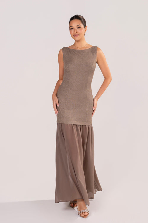 Londyn Metallic Drop-Waist Maxi Dress