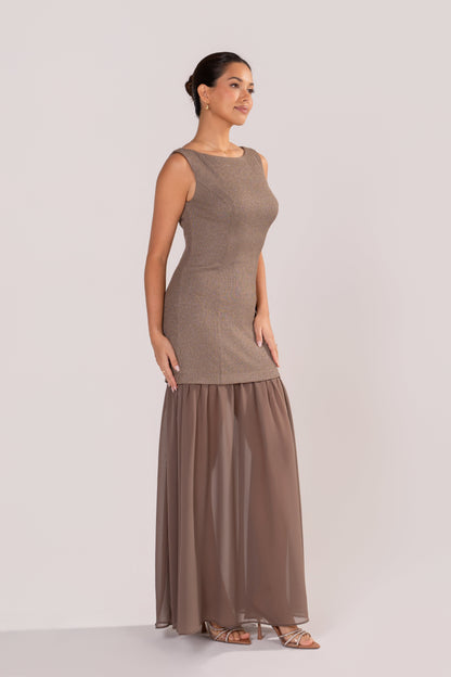 Londyn Metallic Drop-Waist Maxi Dress