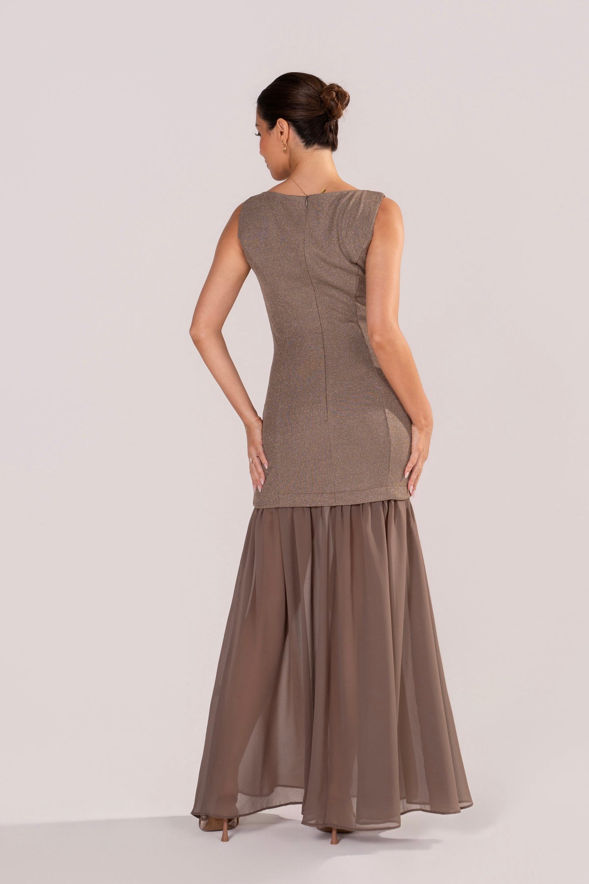 Londyn Metallic Drop-Waist Maxi Dress