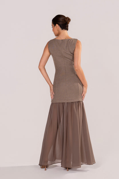 Londyn Metallic Drop-Waist Maxi Dress