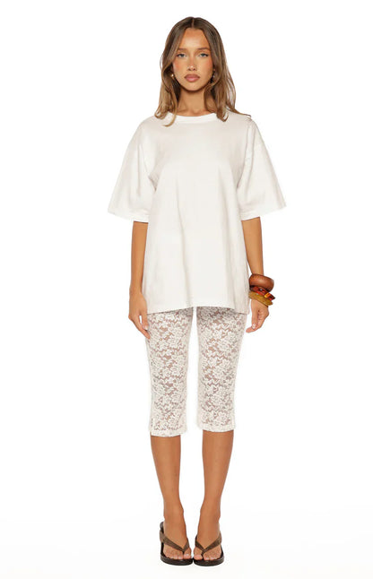 Lydia White Lace Mid Rise Capri Pants - PRE ORDER