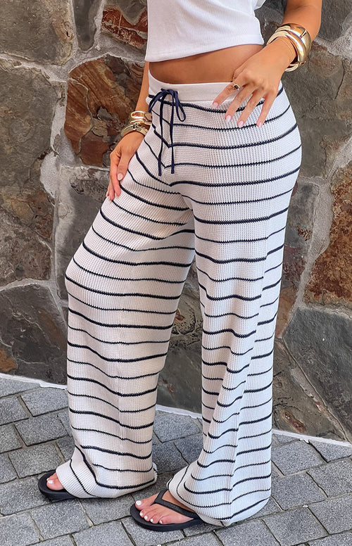Maple White Navy Stripe Knit Pants