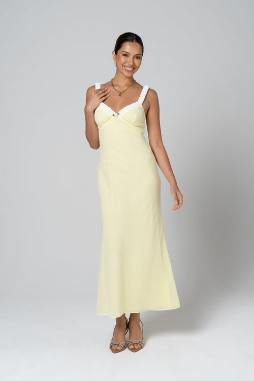 Marissa Romantic Yellow Maxi with Floral Detail