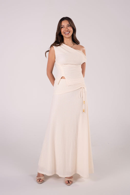 Marlow Cream Knit Drop Shoulder Top & Maxi Skirt