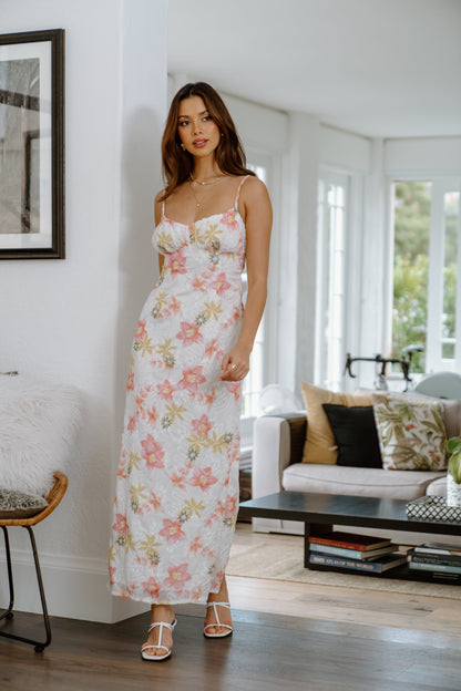 Molly Floral Print Maxi Dress with Back Cut-Out