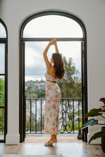 Molly Floral Print Maxi Dress with Back Cut-Out
