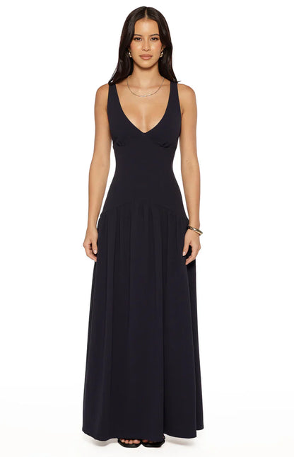 Novi Navy Drop Waist Crepe Maxi Dress