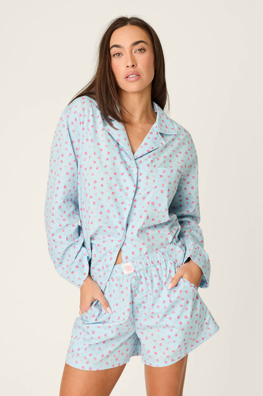 Afterparty Poplin Rosy Nights Short PJ Set