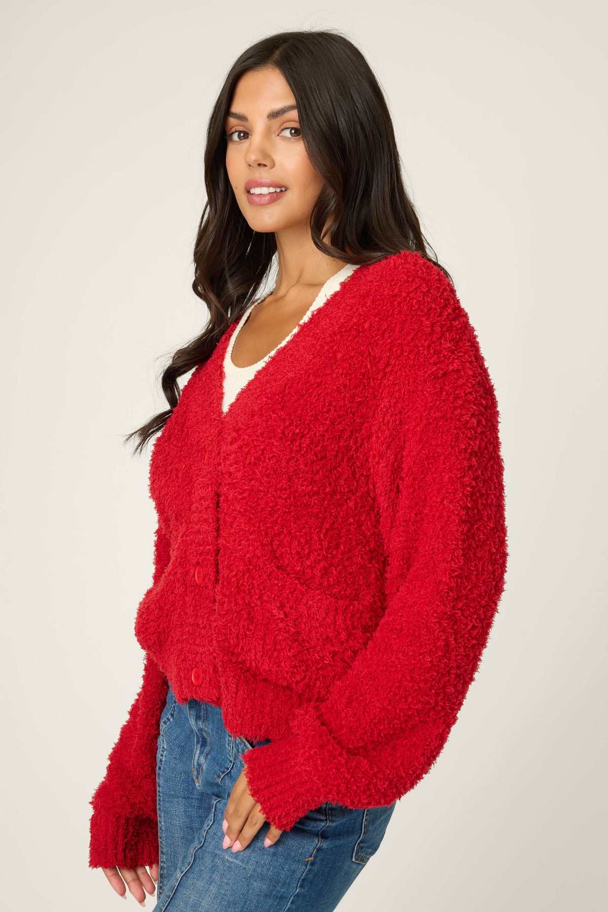 Bundle Up Boucle Red Cardigan
