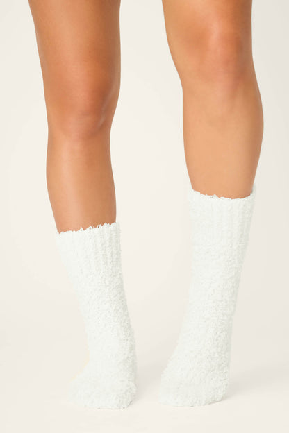 Bundle Up Boucle White Crew Socks