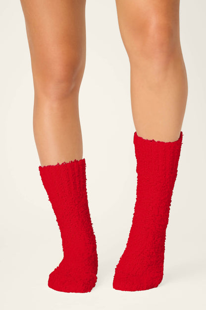 Bundle Up Boucle Red Crew Socks