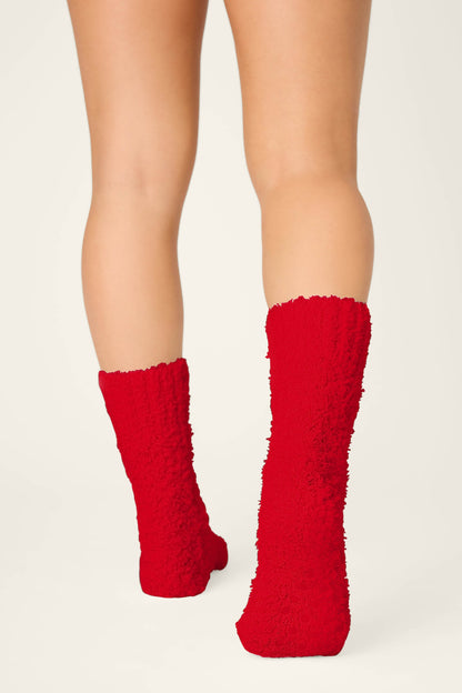 Bundle Up Boucle Red Crew Socks
