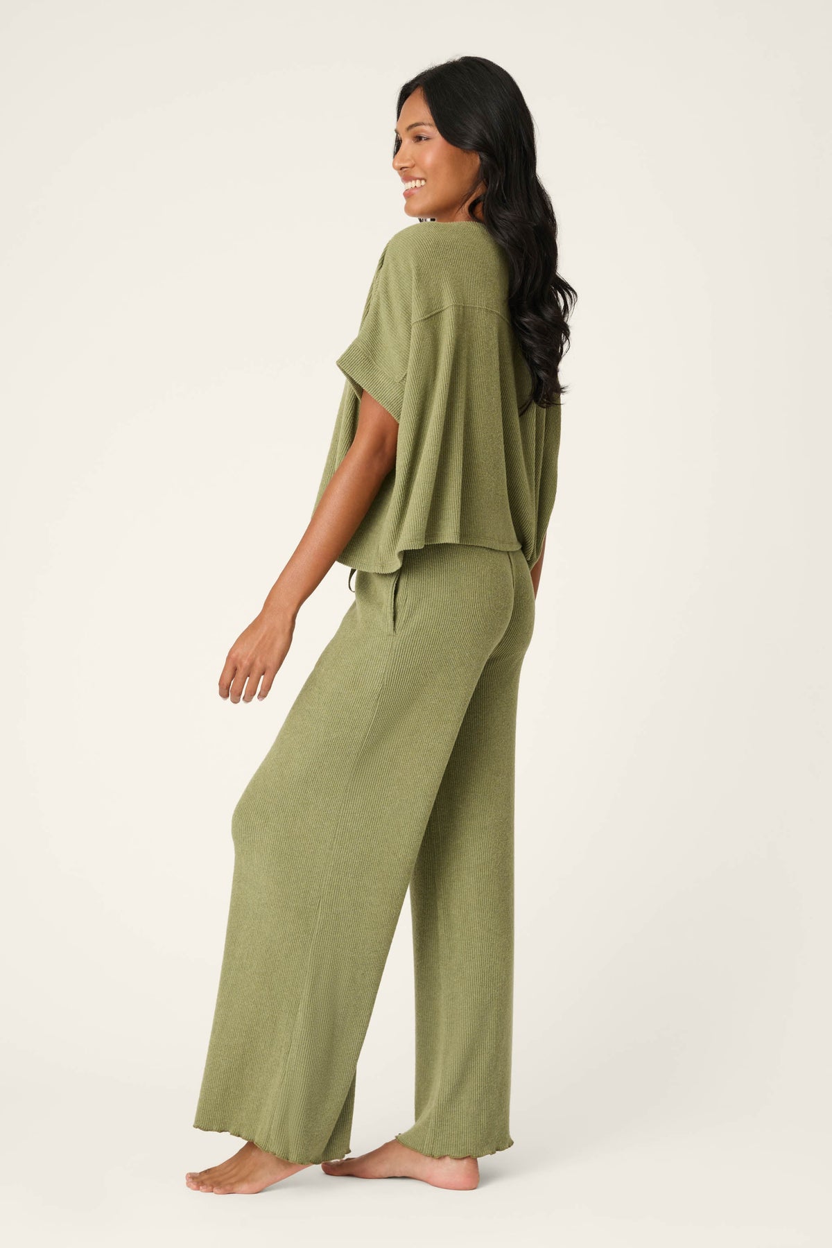 Soft Olive Rib Knit Lounge Set