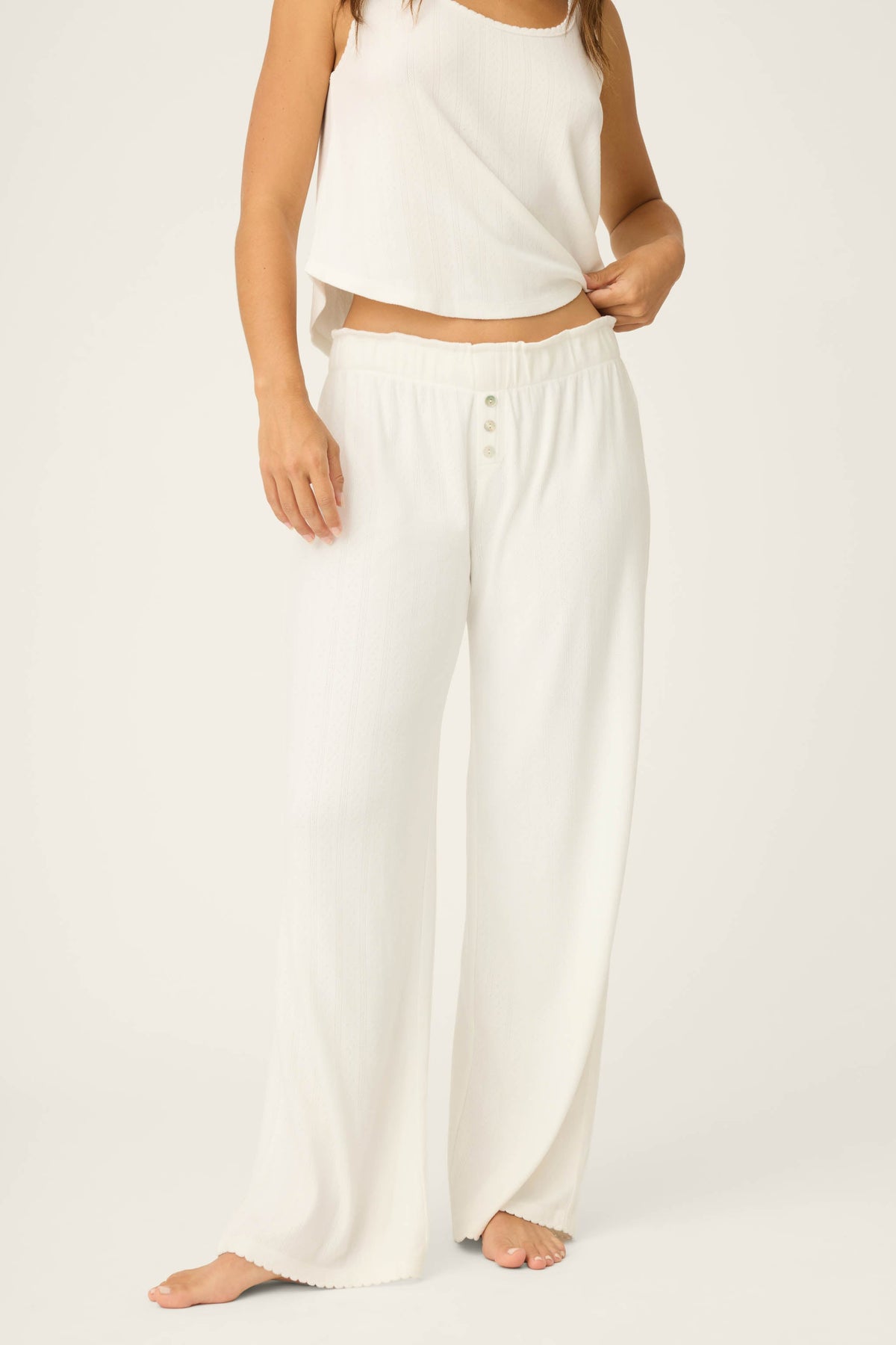 Pointelle Essentials Ivory Open Leg Pants