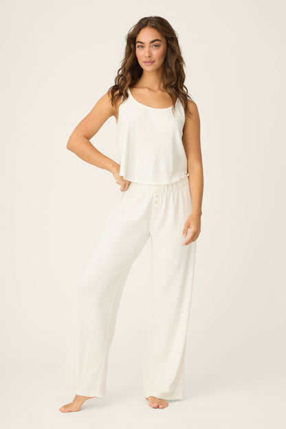 Pointelle Essentials Ivory Open Leg Pants