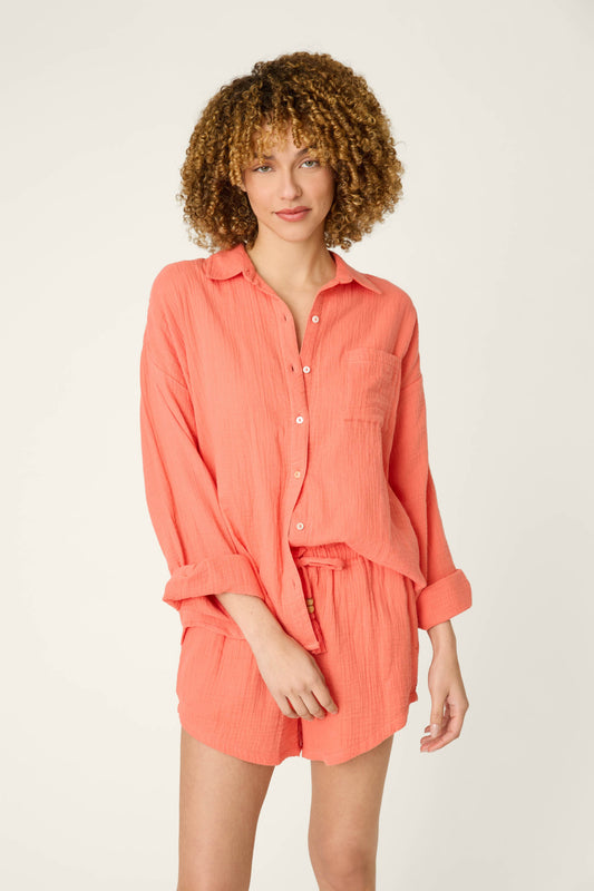 Sea You in Capri Hot Coral Long Sleeve Top